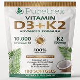 Puritrex bouteille vitamine D3 et K2 MK7 soutient potentiel immunitaire