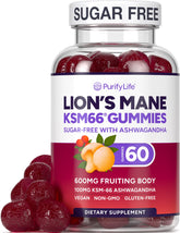 Purify Life gommes criniere-de-lion framboise sur bouteille, soutien potentiel a la clarté mentale.