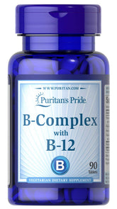 Puritan's Pride B-Complex et B-12 — emballage clair, soutien potentiel à l'énergie.