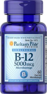 Puritan's Pride B12 microlozenge sous langue, énergie potentielle et absorption rapide.