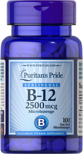 Puritan's Pride B12 pastilles sublinguales, flacon visible, énergie potentielle.