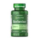 Puritan's Pride Berberine 500 mg capsules, flacon pratique pour soutien métabolique potentiel.