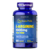 Puritan's Pride L-Arginine 1000 mg — capsule visible, soutien potentiel à la circulation pendant l'effort.