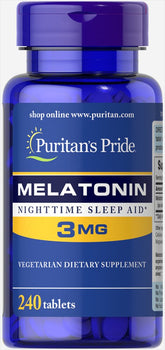 Puritan's Pride Mélatonine 3 mg — comprimés, soutien au sommeil occasionnel.