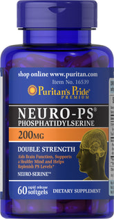 Puritan's Pride Neuro-PS: bouteille lumineuse avec capsules, soutien potentiel à la fonction cérébrale.