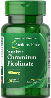 Puritan's Pride picolinate de chrome 500 µg en bouteille, pratique au quotidien.