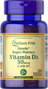 Puritan's Pride Sunvite D3, bouteille de 100 gélules, soutien potentiel des os.
