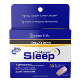 Puritan's Pride Tri-Couches Sommeil – bouteille prête pour une routine nocturne de relaxation.