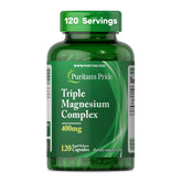 Puritan's Pride Triple Magnesium bouteille 400 mg sur étagère, soutien potentiel des os et muscles