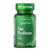 Puritan's Pride Zinc Picolinate, comprimés en bouteille, soutien possible du système immunitaire.