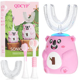 Brosse QDCYP pour enfant à tête en forme U rose, brossage doux et efficace