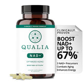 Qualia NAD : bouteille du supplément, design épuré pour énergie.