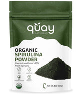 Quay Naturals Spiruline Bio en poudre dans la bouteille, source naturelle d'énergie végétale.