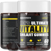Gomme Quixiora Shilajit dans la bouteille ouverte, praticité pour votre routine quotidienne.