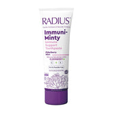 Radius ImmuniMinty dentifrice tube montrant l'emballage recyclable prêt à l'emploi