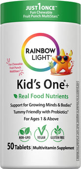 Rainbow Light Kids One, pastilles-masticables fruits-punch, goût agréable et apport nutritionnel.