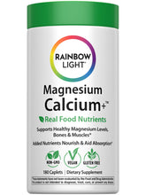 Rainbow Light Magnesium Calcium comprimés dans une bouteille, soutien potentiel des muscles et des os.