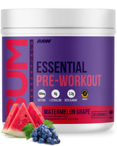RAW Essential Pre-Workout poudre pasteque-raisin prête pour démarrage rapide d'entraînement