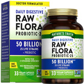 Raw Flora Probiotiques dans bouteille en verre ambré protégeant les probiotiques