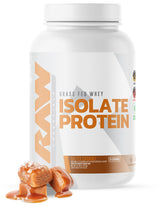 RAW Whey Isolate Sel Caramel — poudre protéinée, facile à mélanger après l'entraînement.