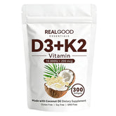 REAL GOOD ESSENTIALS Vitamine D3 K2, bouteille: favorise l'absorption du calcium.