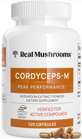 Real Mushrooms Cordyceps Militaris capsules, consommation simple et énergie potentielle.