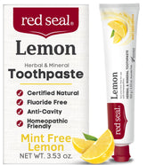 Dentifrice Red Seal citron sans fluorure, tube prêt au brossage quotidien.
