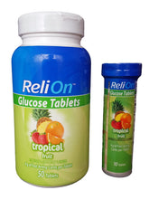 Reli On glucose : pastilles fruit tropical dans tube portable, pratique lors de déplacements.