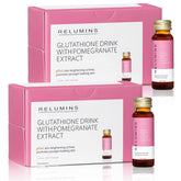 Relumins Glutathione Shots, bouteille grenade, hydratation durable pour la peau.