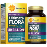 Renew Life Ultimate Flora femmes, bouteille de capsules, soutien potentiel de la flore féminine et de la digestion.