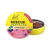 Pastilles RESCUE BACH, emballage fruits rouges, aide potentielle au stress quotidien.