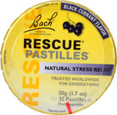 Pastilles Rescue au cassis Nelson Bach, pot de 50 g, réconfort ponctuel lors de la tension.