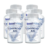 Research Verified Thyroid Aid: bouteille de capsules vegan, soutien potentiel au métabolisme.