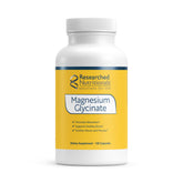Gélules Researched Nutritionals Magnésium Glycinate dans une bouteille, absorption élevée.