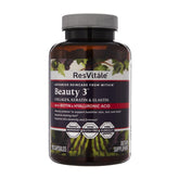 ResVitale Beauty 3 emballage: soutien potentiel pour la peau et les cheveux.