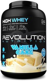Emballage Revolution Nutrition High Whey, design clair et pratique.