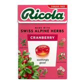 Pastilles Ricola Cranberry Sf dans une boîte 45 g, rafraîchissantes et pratiques.