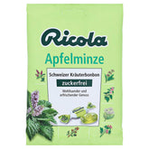 Sachets Ricola pomme menthe sans sucre, rafraîchissants et pratiques.
