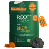 Gommes ROOT LABS Shilajit en bouteille pour routine bien-être pratique.