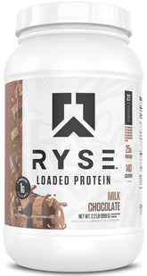 RYSE Loaded Protein – Poudre chocolat au lait versée après l'entraînement