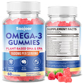Gommes Saajoor Omega-3 vegan en boîte 60, apport quotidien pratique sans sucre.