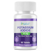 Safrel iodure de potassium, bouteille et comprimés, aperçu du flacon, usage quotidien potentiel.