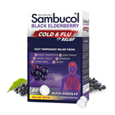 Sambucol tablettes relief grippe, dissolution rapide sans eau pour soulagement.