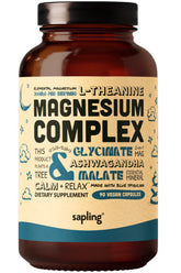 Sapling Magnesium Glycinate Complex - bouteille montrant le flacon et absorption élevée.