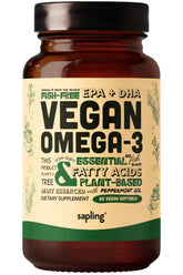 Sapling Omega-3 vegan, bouteille de gélules, apport quotidien potentiel