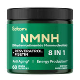 Bouteille Satoomi 8en1 NMNH avec 60 capsules, pratique au quotidien.