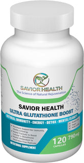Savior Health Ultra Glutathione Boost - bouteille de gélules vegan sans gluten, routine santé potentielle