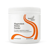 Seeking Health magnésium malate poudre bouteille et étiquette, utilisation quotidienne pratique