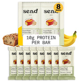 Send Bars banane-pain emballage : barre protéinée végan pratique pour déplacement.