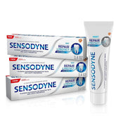Sensodyne Repair and Protect dentifrice menthe — trois tubes, fraîcheur durable.